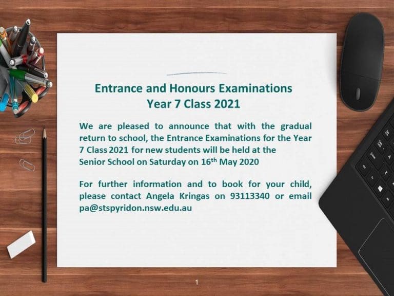 Entrance and Honours Class Exams Year 7 Class 2021